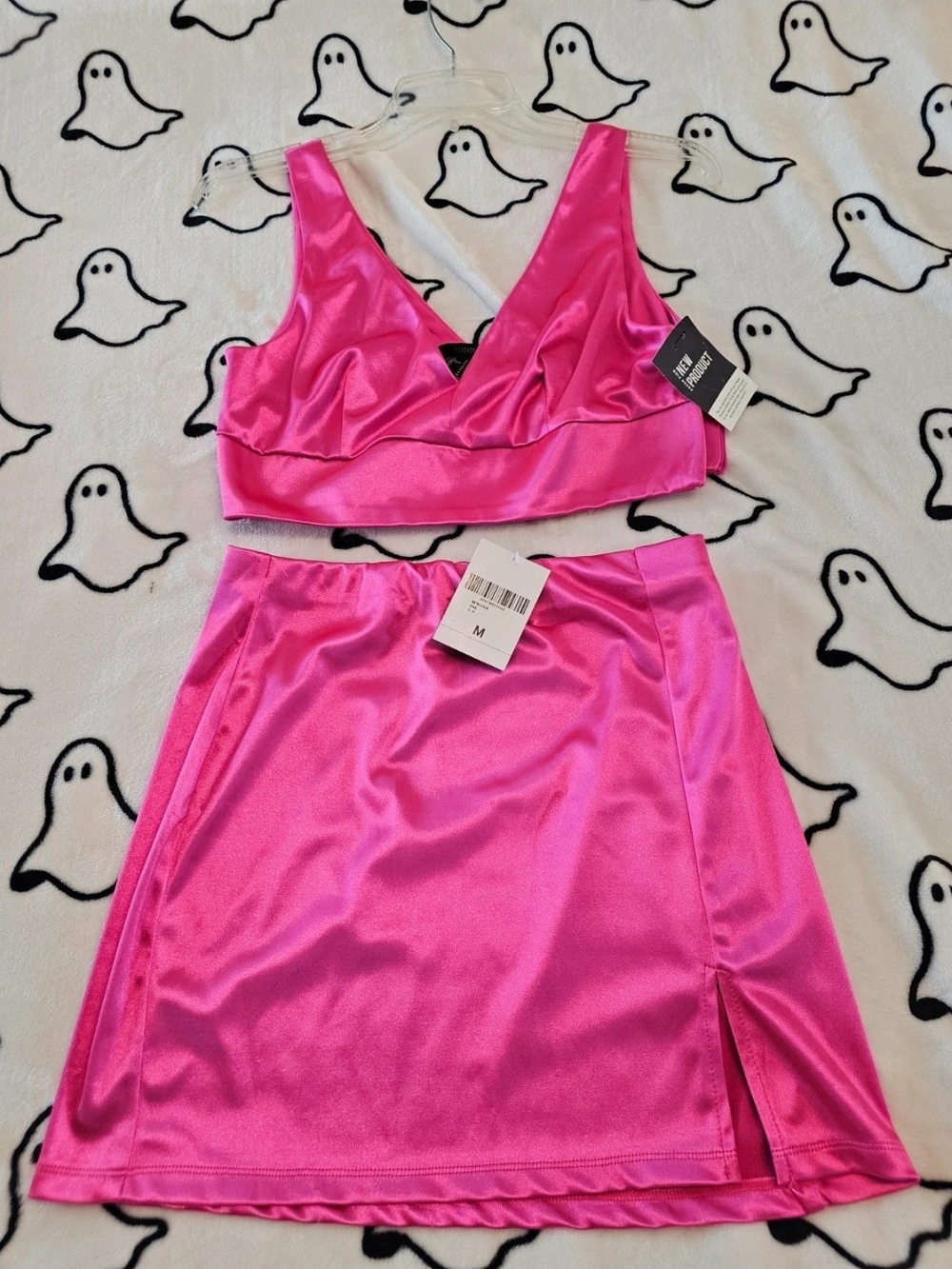 Forever 21 Hot Pink Satin Skirt Set